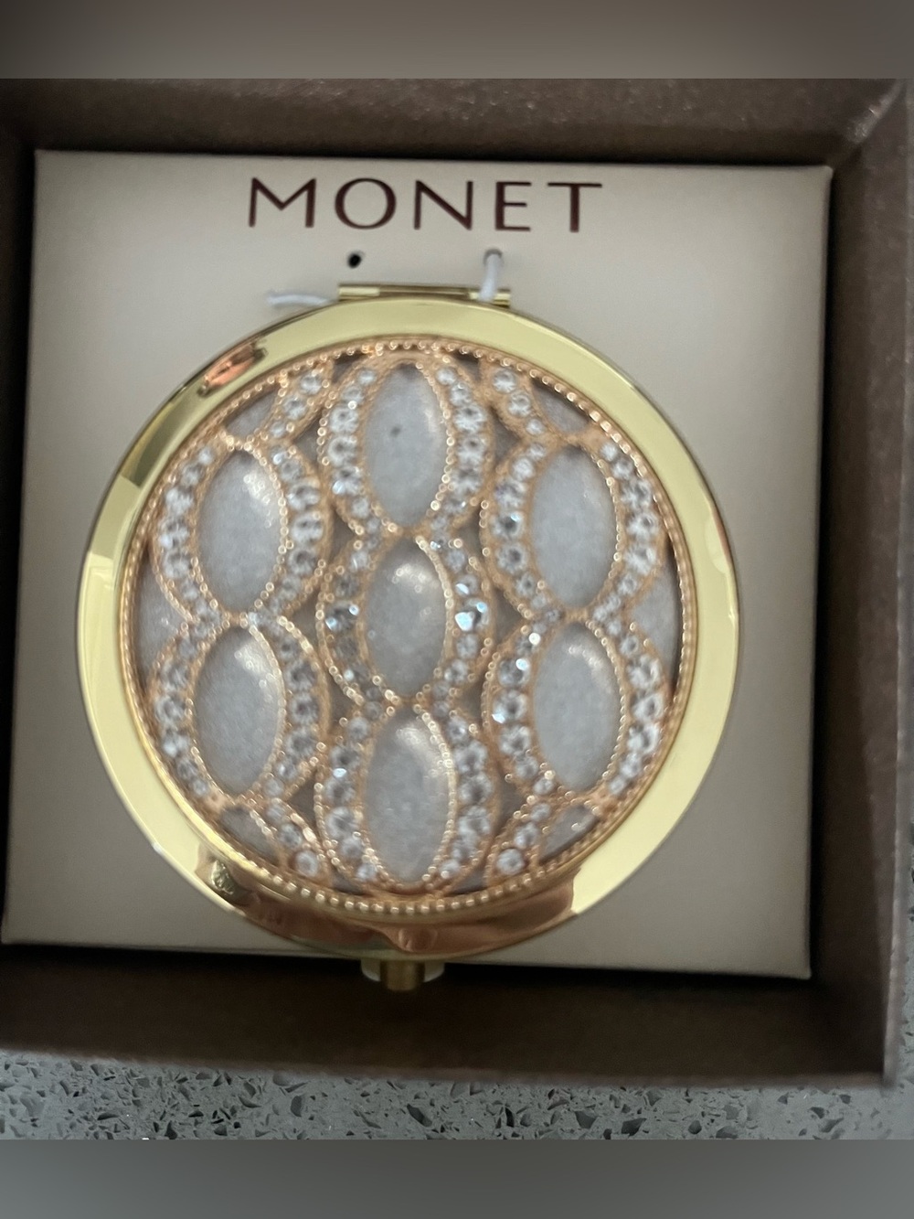 Monet Gold-Tone Crystal Compact Mirror – New in Gift Box